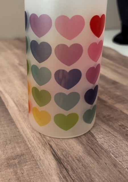 Rainbow Heart Frosted Glass Cup